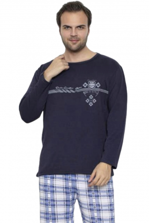 Pijama barbati bumbac vatuit, maneci si pantaloni lungi, style, bleumarin embody.ro [2]