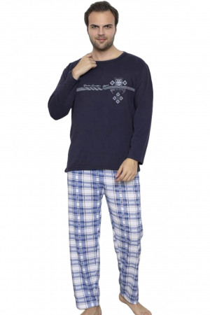 Pijama barbati bumbac vatuit, maneci si pantaloni lungi, style, bleumarin embody.ro [0]