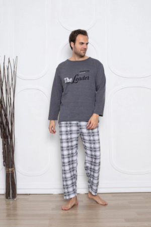 Pijama barbati bumbac vatuit, maneci si pantaloni lungi, tje leader, gri, embody.ro [0]