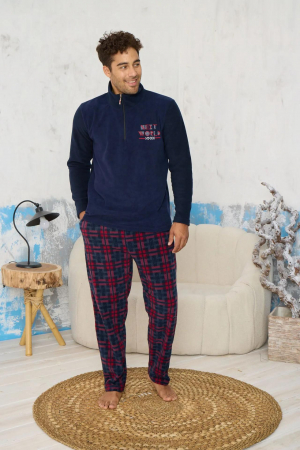 Pijamale - Pijama barbati cocolino, material pufos si calduros, Next World, bleumarin 9602, embody.ro