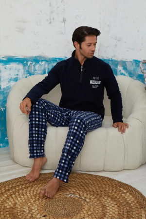 Pijama barbati cocolino, material pufos si calduros, need more sleep, bleumarin 9603, embody.ro [2]