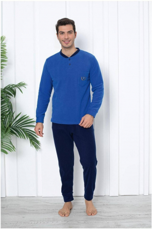 Pijama barbati cocolino, material soft polar moale si calduros, albastru, embody.ro [0]