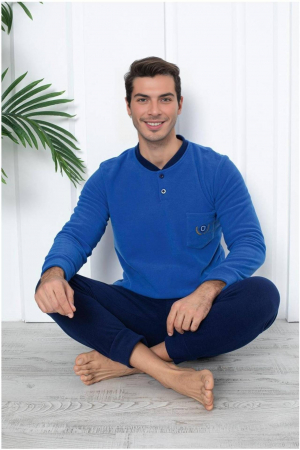 Pijama barbati cocolino, material soft polar moale si calduros, albastru, embody.ro [1]