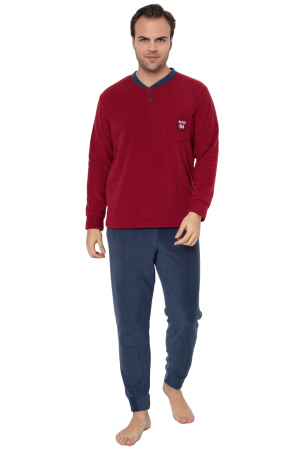 Pijama barbati cocolino, material soft polar moale si calduros, visiniu/gri, embody.ro [2]