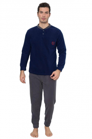 Pijama barbati cocolino, material soft polar moale si calduros, gri/albastru, embody.ro [2]