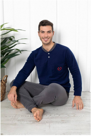 Pijama barbati cocolino, material soft polar moale si calduros, gri/albastru, embody.ro [0]