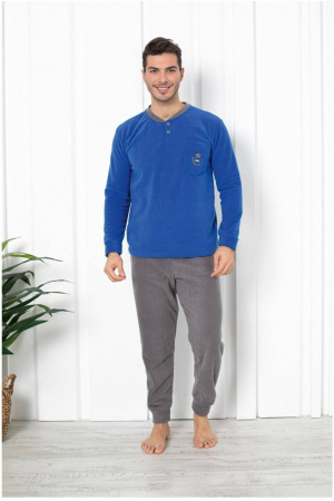 Pijama barbati cocolino, material soft polar pufos si calduros, albastru/gri, embody.ro [0]