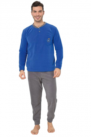 Pijama barbati cocolino, material soft polar pufos si calduros, albastru/gri, embody.ro [2]