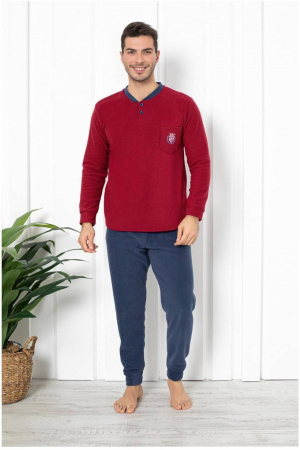 Pijamale cocolino barbati - Pijama barbati cocolino, material soft polar pufos si calduros, visiniu/bleumarin, embody.ro