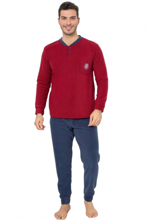 Pijama barbati cocolino, material soft polar pufos si calduros, visiniu/bleumarin, embody.ro [2]