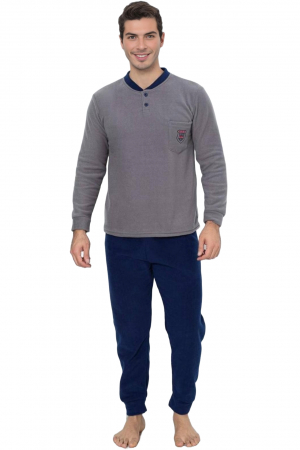 Pijama barbati cocolino, material pufos si calduros, gri/bleumarin 302, embody.ro [2]