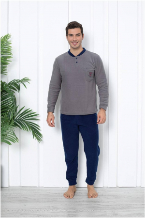 Pijamale cocolino barbati - Pijama barbati cocolino, material pufos si calduros, gri/bleumarin 302, embody.ro