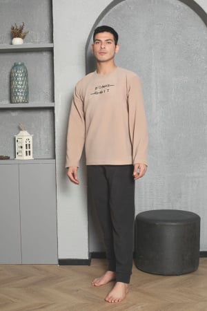 Pijamale - Pijama barbati cocolino polar, material fin, delicat si moale, bej 1140