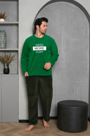 Pijamale - Pijama barbati cocolino polar, material fin, delicat si moale, verde 478