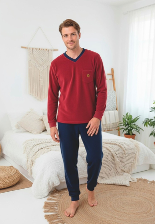 Pijamale - Pijama barbati cocolino polar, material fin, delicat si moale, visiniu 89