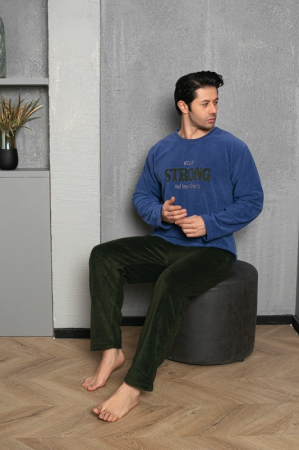 Pijama barbati cocolino polar, material fin, delicat si moale, negru/albastru 480 [2]