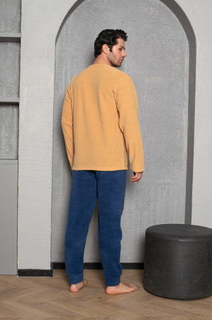 Pijama barbati cocolino polar, material fin, delicat si moale, bleumarin/galben 1091 [1]
