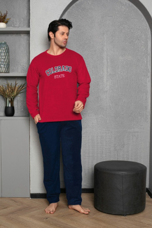 Pijamale - Pijama barbati cocolino polar, material fin, delicat si moale, negru/visiniu 479