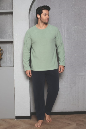 Pijamale - Pijama barbati cocolino polar, material fin, delicat si moale,verde/negru 803