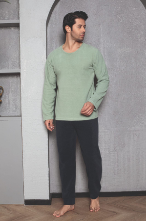 Pijama barbati cocolino polar, material fin, delicat si moale,verde/negru 803 [3]