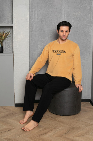 Pijama barbati cocolino polar, material fin, delicat si moale, negru/galben 478 [1]