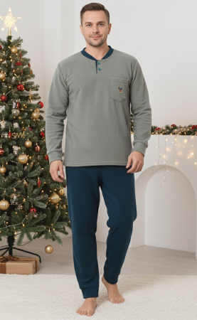 Pijamale barbati - Pijama barbati cocolino polar, material fin, delicat si moale, verde 83 Craciun