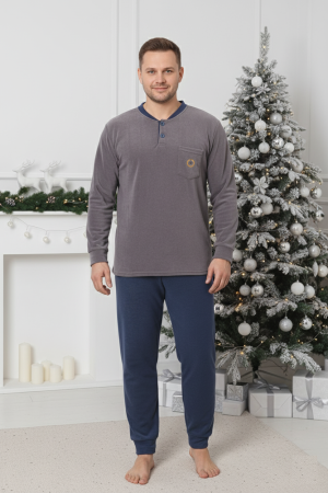 Pijamale barbati - Pijama barbati cocolino polar, material fin, delicat si moale, gri 85 Craciun