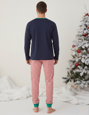 Pijama barbati Craciun din bumbac, maneci si pantaloni lungi, bleumarin 02001-2 [2]