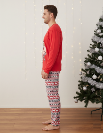 Pijama barbati Craciun din bumbac, maneci si pantaloni lungi, rosu 02007 [2]