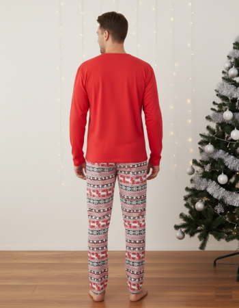 Pijama barbati Craciun din bumbac, maneci si pantaloni lungi, rosu 02007 [1]