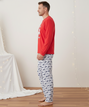 Pijama barbati Craciun din bumbac, maneci si pantaloni lungi, rosu 02019 [2]