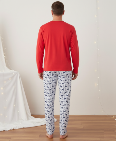 Pijama barbati Craciun din bumbac, maneci si pantaloni lungi, rosu 02019 [1]