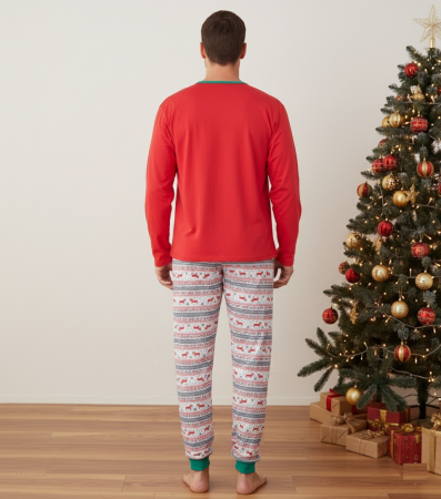 Pijama barbati Craciun din bumbac, maneci si pantaloni lungi, rosu 02012 [2]