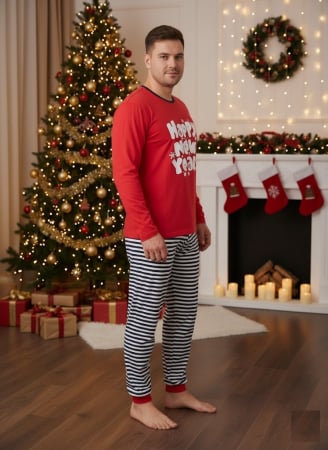 Pijama barbati Craciun din bumbac, maneci si pantaloni lungi, rosu 02014 [1]