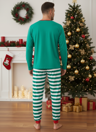 Pijama barbati Craciun din bumbac, maneci si pantaloni lungi, verde 02015 [2]