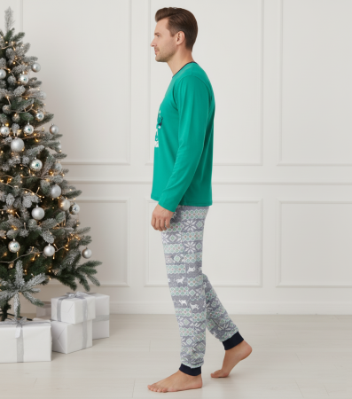 Pijama barbati Craciun din bumbac, maneci si pantaloni lungi, verde 02013 [2]