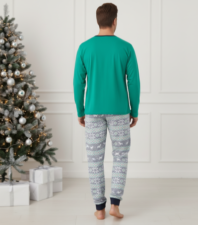 Pijama barbati Craciun din bumbac, maneci si pantaloni lungi, verde 02013 [1]