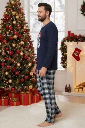 Pijama barbati Craciun din bumbac, maneci si pantaloni lungi, bleumarin 802 [2]