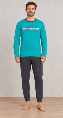 Pijamale barbati bumbac - Pijama barbati din bumbac, bluza cu maneca lunga si pantaloni lungi,verde 2001