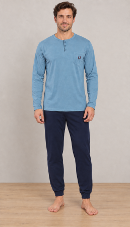Pijamale barbati bumbac - Pijama barbati din bumbac premium, bluza cu maneca lunga si pantaloni lungi 1059