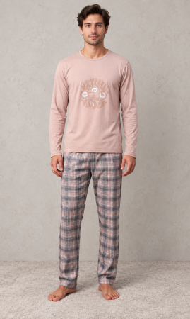 Pijamale barbati bumbac - Pijama barbati din bumbac cu bluza si pantaloni in carouri