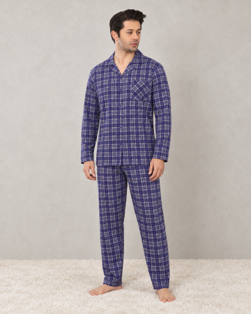 Pijamale - Pijama Barbati din Bumbac cu Nasturi, Maneca Lunga si Pantaloni Lungi, Model in Carouri 255