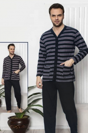 Pijama bumbac barbat, cu maneci si pantaloni lungi, negru [3]