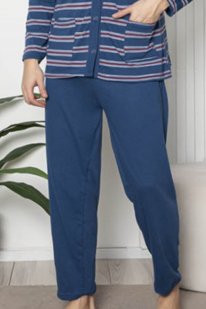 Pijama bumbac barbat, cu maneci si pantaloni lungi, buzunare laterale, inchidere nasturi bluemarin [1]
