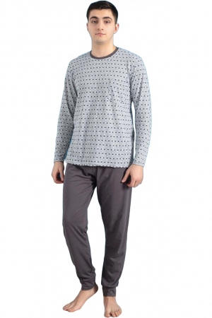 Pijama bumbac barbat, cu maneci si pantaloni lungi, imprimeu modern, gri, embody.ro [2]
