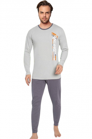 Pijama bumbac barbat, cu maneci si pantaloni lungi, imprimeu racing, gri, embody [3]