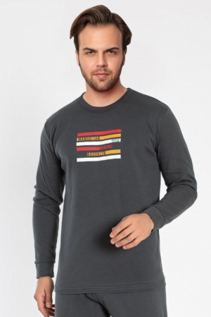 Pijama bumbac barbat, cu maneci si pantaloni lungi, imprimeu manhattan, gri inchis, embody.ro [3]