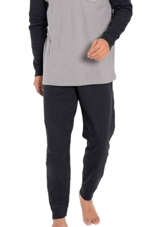 Pijama bumbac barbat marime mare-batal, cu maneci si pantaloni lungi, negru [3]