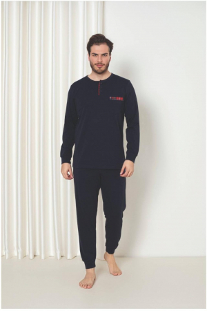 Pijamale barbati bumbac - Pijama barbat din bumbac calitativ, maneci si pantaloni lungi, bleumarin 1041 , embody
