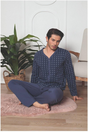 Pijama bumbac barbat, cu maneci si pantaloni lungi, maro 3013, embody [1]